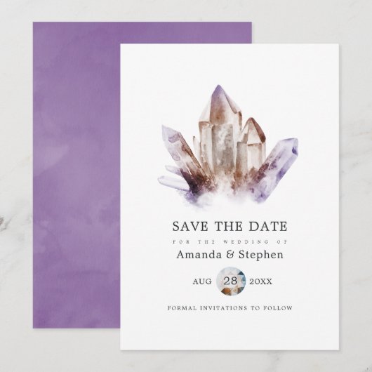Amethyst Crystal Wedding Save The Date (Voorkant / Achterkant)