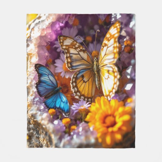 Amethyst Crystals Garden Butterfly Fleece Deken (Voorkant)