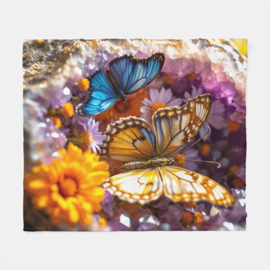 Amethyst Crystals Garden Butterfly Fleece Deken (Voorkant (Horizontaal))