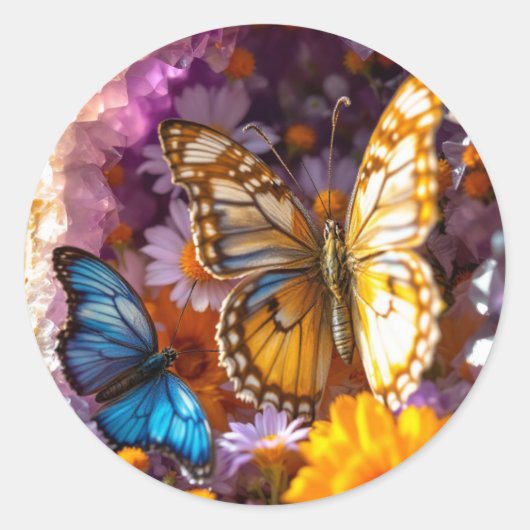 Amethyst Crystals Garden Butterfly Ronde Sticker (Voorkant)