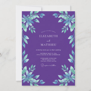 Amethyst Cyaan Blad Bruiloft Kaart