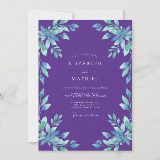 Amethyst Cyaan Blad Bruiloft Kaart (Voorkant)