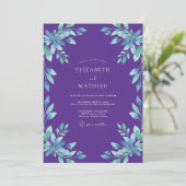 Amethyst Cyaan Blad Bruiloft Kaart (Staand voorkant)