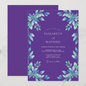 Amethyst Cyaan Blad Bruiloft Kaart (Voorkant / Achterkant)