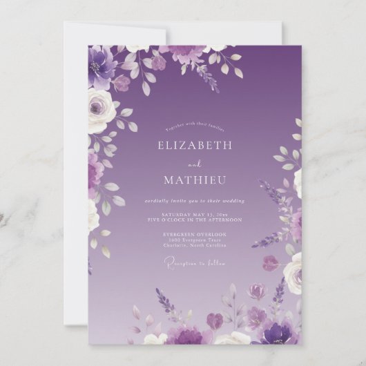 Amethyst Delicate Botanische Bruiloft Kaart (Voorkant)