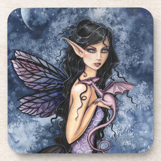 Amethyst Dragon Paars Fairy Fantasy Art Onderzetter (Voorkant)