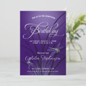 Amethyst Dragonfly Birthday Invitation Kaart (Staand voorkant)