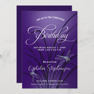 Amethyst Dragonfly Birthday Invitation Kaart