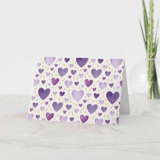 Amethyst Dream Watercolor Hearts Kaart (Voorkant)