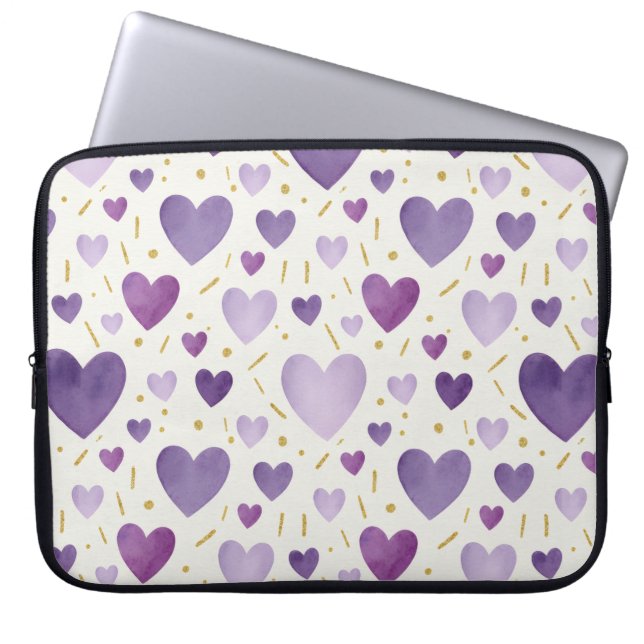 Amethyst Dream Watercolor Hearts Laptop Sleeve (Voorkant)