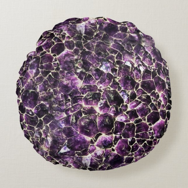 Amethyst Edelsteen Kristal Print Rond Kussen (Voorkant)
