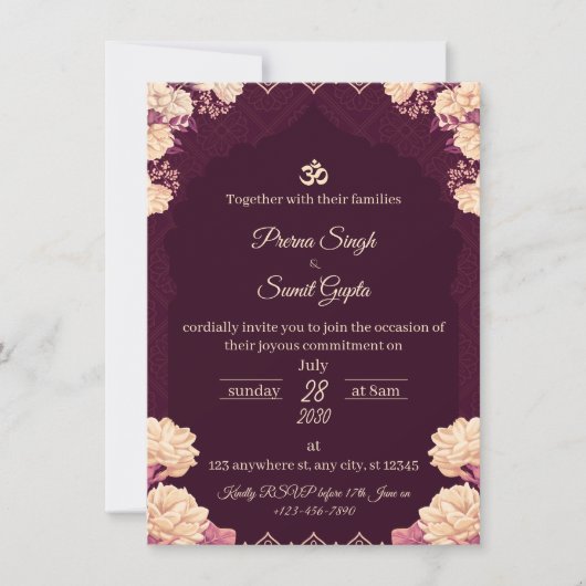 Amethyst Elegance: Floral Purple Wedding Invitatio Kaart (Voorkant)