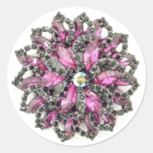 Amethyst en Black Diamonds Brooch Ronde Sticker