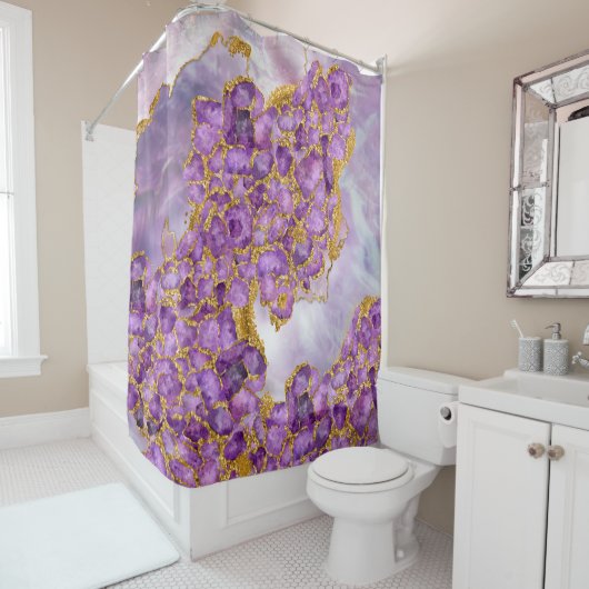 Amethyst en Gold — Abstract kristalcluster Douchegordijn (In situ)