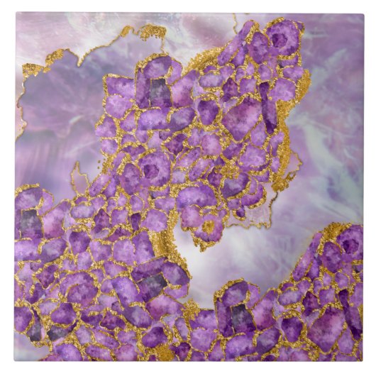 Amethyst en Gold — Abstract kristalcluster Tegeltje (Voorkant)