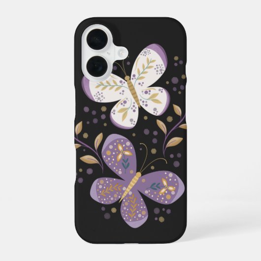 Amethyst en Gouden Vlinders iPhone 16 Hoesje (Achterkant)
