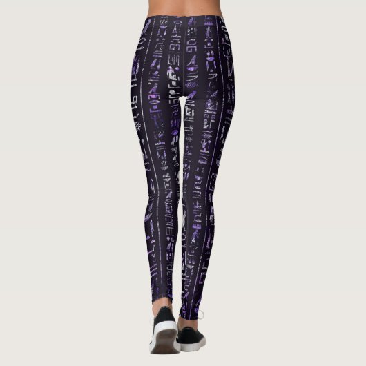 Amethyst en zilver Egyptisch hiërogliefatpatroon Leggings (Achterkant)