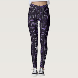 Amethyst en zilver Egyptisch hiërogliefatpatroon Leggings