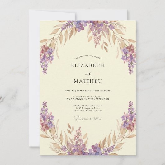 Amethyst Fantasievolle Botanische Bruiloft Kaart (Voorkant)