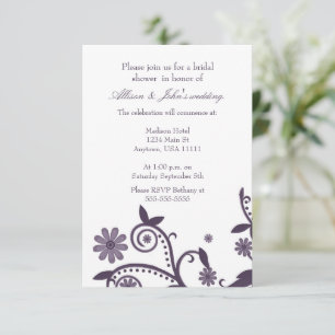 Amethyst Floral Swirls Bridal Shower Invitation Kaart