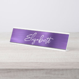 Amethyst Folie Moderne Borstel Schrift Voornaam Bureau Naambordje
