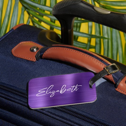 Amethyst Folie Moderne borstelscript voornaam Bagagelabel (Voorkant Insitu 3)