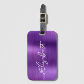 Amethyst Folie Moderne borstelscript voornaam Bagagelabel (Voorkant (verticaal))