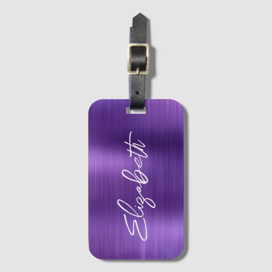 Amethyst Folie Moderne borstelscript voornaam Bagagelabel (Voorkant (verticaal))