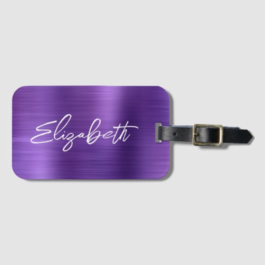 Amethyst Folie Moderne borstelscript voornaam Bagagelabel (Voorkant (horizontaal))