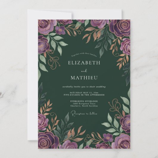 Amethyst Forest Leaf Bruiloft Kaart (Voorkant)