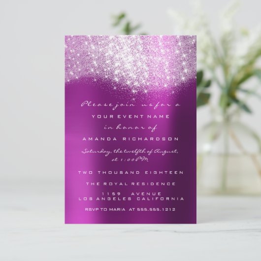Amethyst Fuchsia Metal Glitter Formele Uitnodiging (Staand voorkant)