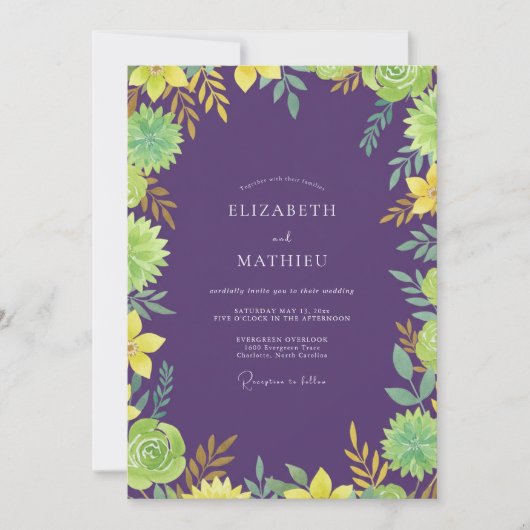Amethyst Geel Loof Eucalyptus Bruiloft Kaart (Voorkant)