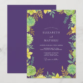 Amethyst Geel Loof Eucalyptus Bruiloft Kaart (Voorkant / Achterkant)
