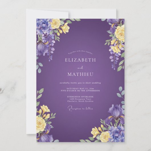 Amethyst Geel Loof Grijs Eucalyptus Bruiloft Kaart (Voorkant)