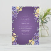 Amethyst Geel Loof Grijs Eucalyptus Bruiloft Kaart (Staand voorkant)