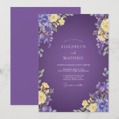 Amethyst Geel Loof Grijs Eucalyptus Bruiloft Kaart (Voorkant / Achterkant)
