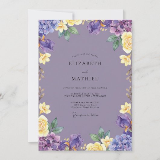 Amethyst Gele Bloem Bruiloft Kaart (Voorkant)