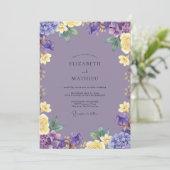 Amethyst Gele Bloem Bruiloft Kaart (Staand voorkant)