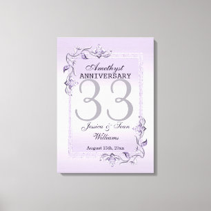 Amethyst Gem & Glitter 33rd Wedding Jubileum Canvas Afdruk