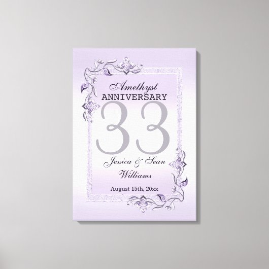 Amethyst Gem & Glitter 33rd Wedding Jubileum Canvas Afdruk (Voorkant)