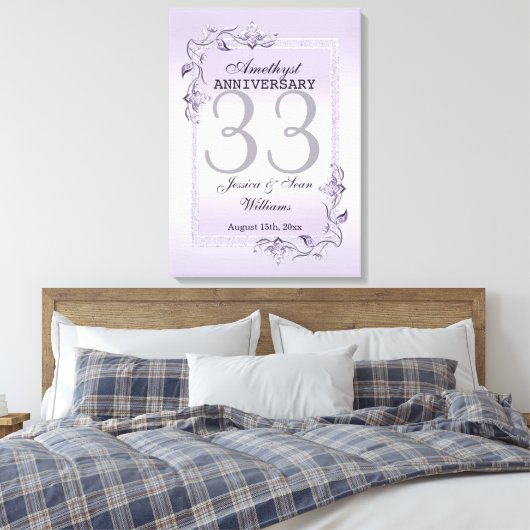 Amethyst Gem & Glitter 33rd Wedding Jubileum Canvas Afdruk (Insitu (Slaapkamer))