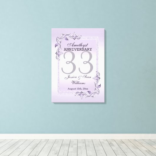 Amethyst Gem & Glitter 33rd Wedding Jubileum Canvas Afdruk (Insitu (Houten vloer))