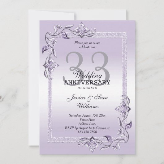 Amethyst Gem & Glitter 33rd Wedding Jubileum Kaart (Voorkant)
