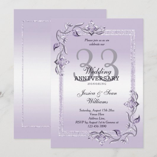 Amethyst Gem & Glitter 33rd Wedding Jubileum Kaart (Voorkant / Achterkant)