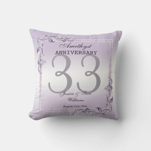 Amethyst Gem & Glitter 33rd Wedding Jubileum Kussen (Voorkant)
