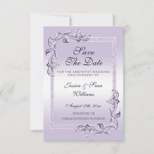 Amethyst Gem & Glitter 33rd Wedding Jubileum Save The Date (Voorkant)