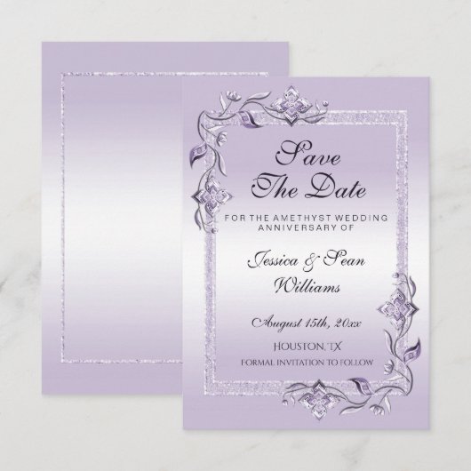 Amethyst Gem & Glitter 33rd Wedding Jubileum Save The Date (Voorkant / Achterkant)