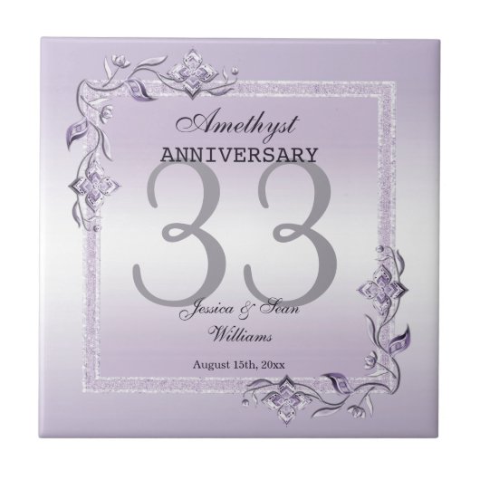 Amethyst Gem & Glitter 33rd Wedding Jubileum Tegeltje (Voorkant)