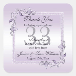 Amethyst Gem & Glitter 33rd Wedding Jubileum Vierkante Sticker