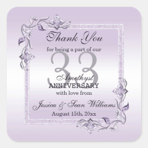 Amethyst Gem & Glitter 33rd Wedding Jubileum Vierkante Sticker